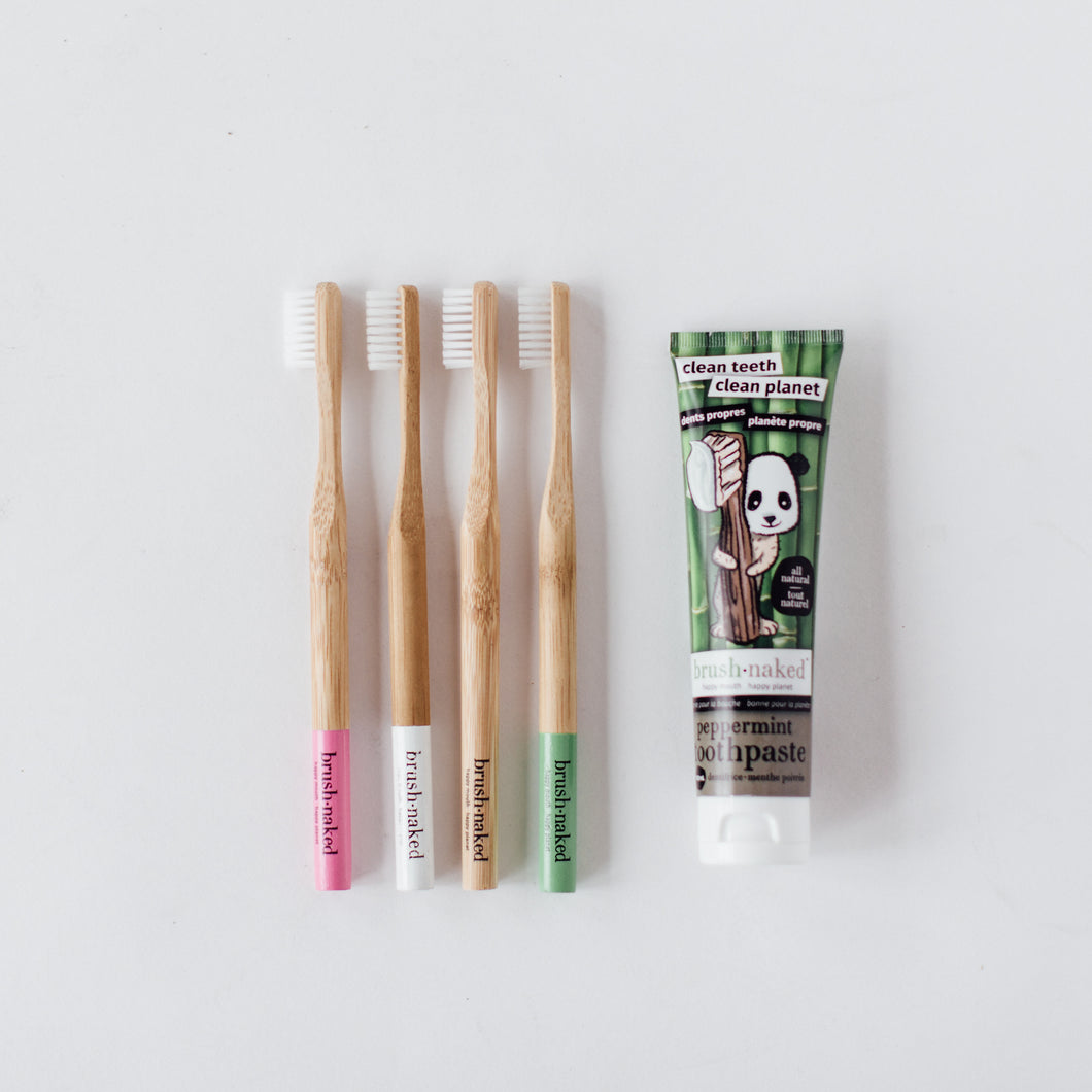 All Natural Toothpaste and a 4-Pack of Toothbrushes Combo Pack
