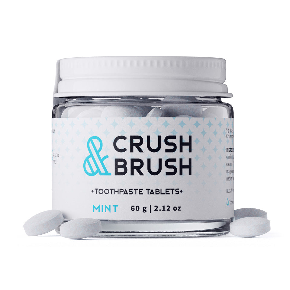 Crush & Brush MINT GLASS JAR - 60g ~ 80 Toothpaste Tablets