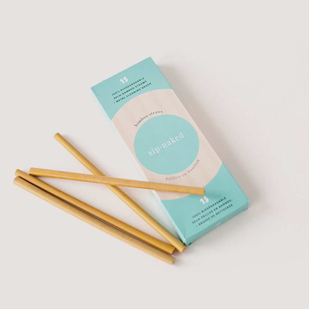 Sip Naked Bamboo Straws 15-Pack with Cleaning Brush
